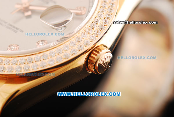 Rolex Day Date II Automatic Movement Full Rose Gold with Double Row Diamond Bezel - Diamond Markers and Grey Dial - Click Image to Close